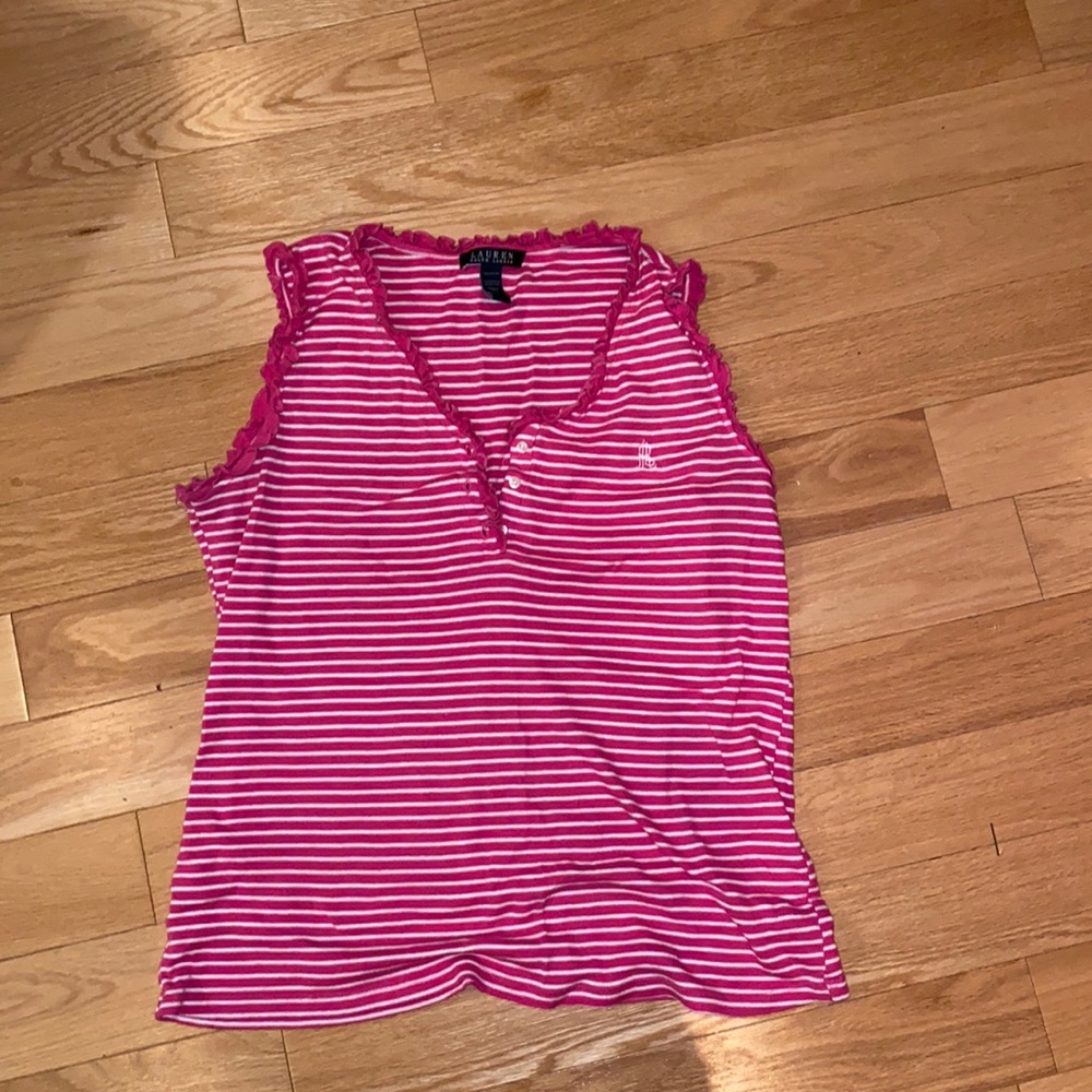 🌺3 for 20 sale🌺 Ralph Lauren adorable pink white stripe tank top size Medium